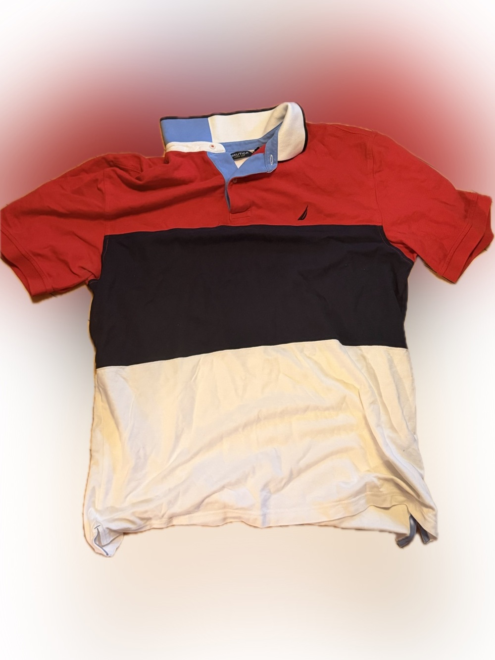 Nautica Men's Red, Navy & White Block Stripe Polo